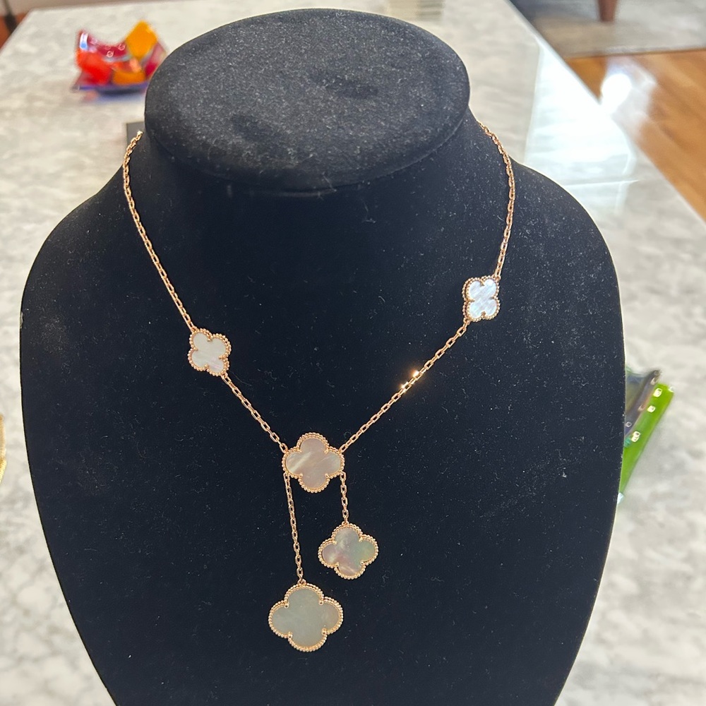 White MOP & rose gold mixed motif necklace